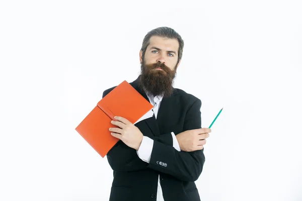 Homem barbudo professor com livro — Fotografia de Stock