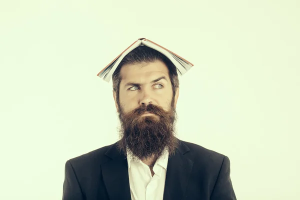 Bearded man teacher with book — Stock Photo, Image