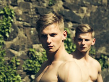 Taşlı duvar zemin üzerinde Kas İkizler