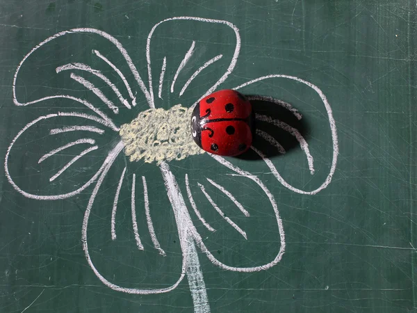 花を図面で美しいてんとう虫 — ストック写真