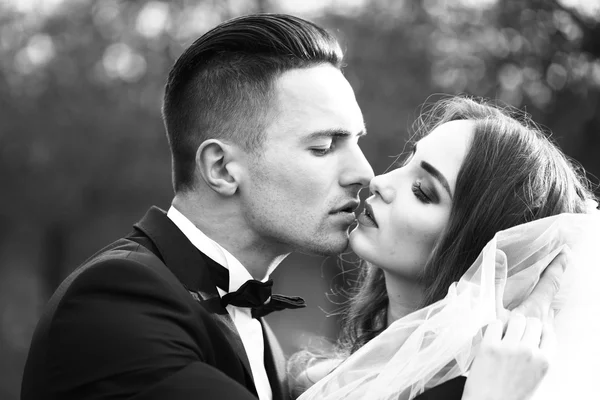 Küssendes Hochzeitspaar — Stockfoto