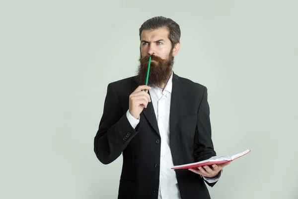 Barbudo hombre profesor con libro — Foto de Stock