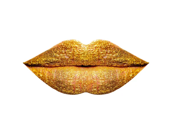 Ouro sexy lábios femininos isolados no branco — Fotografia de Stock