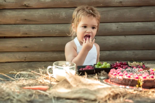 Roztomilý chlapeček jí bobule — Stock fotografie