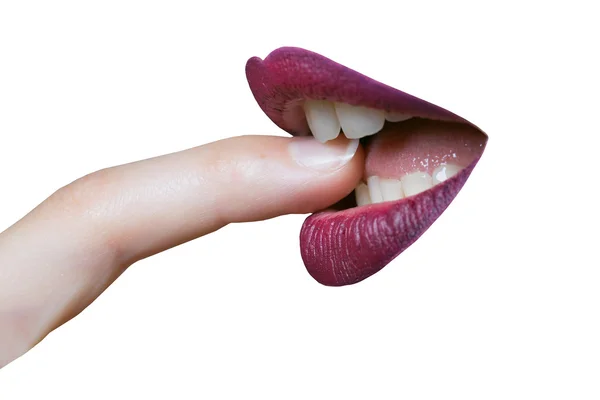 Female mouth with finger — Stock Photo, Image