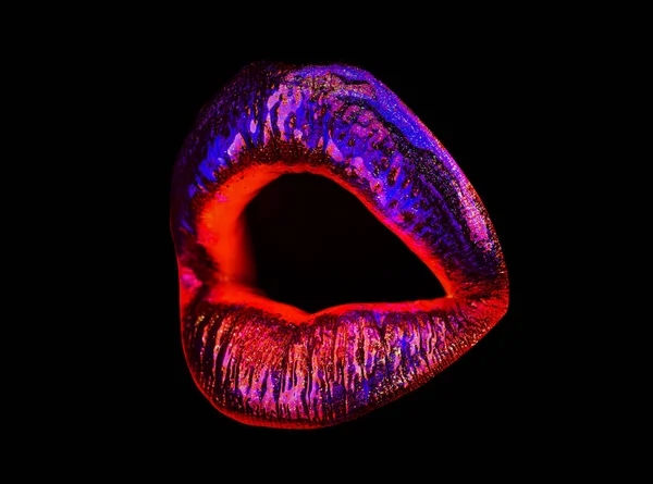 Bibir seksi. Lipstik Neon art, diisolasi dengan warna putih. Mulut glamor mewah. — Stok Foto