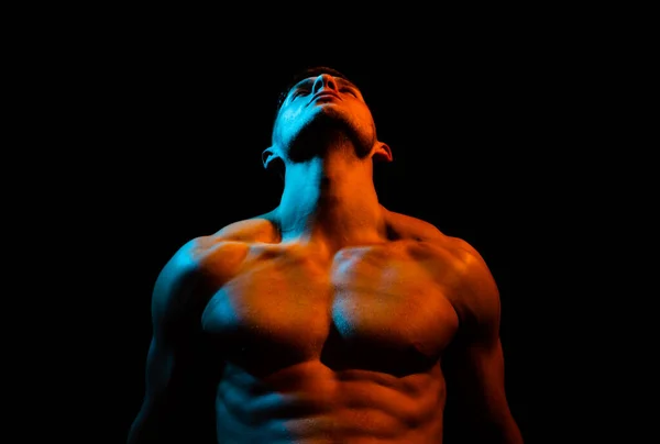Muscular man body and strong shoulder muscles. Sexy gay isolated on black. — Stock Photo, Image