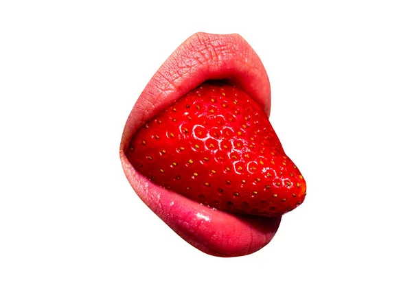 Sexy strawberry tongue. Mouth, pink lips isolated on white. — Stock Photo, Image