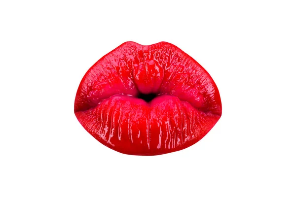 Schöne rote Lippen in Nahaufnahme. Klassische Kusslippen Isoliert auf Weiß. — Stockfoto