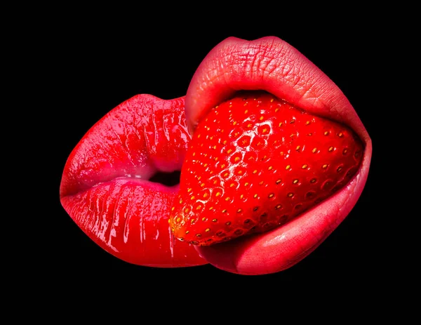 Sexy lips kiss, kissing mouth. Passion kisses. Kissed on black background. Lesbian love, Lgbt. — Stock Photo, Image