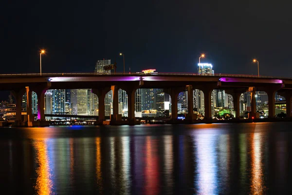 日落后的迈阿密天际线全景迈阿密市中心，佛罗里达州市. — 图库照片