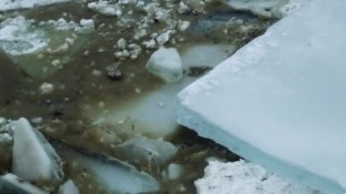 Isınma problemi. Küresel iklim değişikliği. Dünya sorunları. Nehirde eriyen buz.