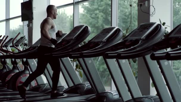 Løpende mann i gymmen. Sport og sprint. Konkurransen. Løper atlet jogger trening. Treningssport. – stockvideo