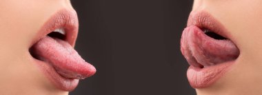 Lezbiyen kızlar bayılır. Lgbt kızı öpücüğü. Romantik dudaklar. Seksi kadın dudağı..