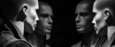 Manikin Kafa. Moda dükkanında manken ya da manken grubu.