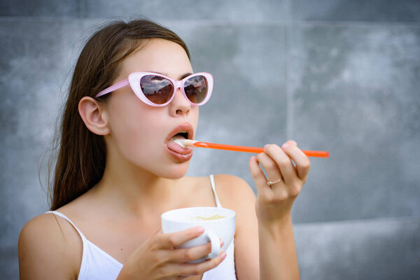 Young woman enjoy sipping drink through straw. Pretty woman sip beverage with drinking straw. Cute woman drink through straw in cafe. Taste the freshness.