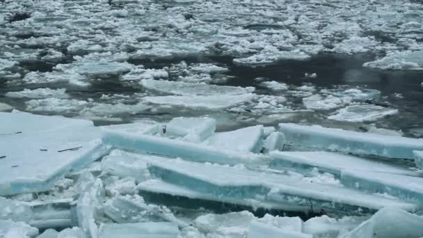 기후가 변한다. 지구 온난 화 문제. 세계적 인 문제 개념. 강에서 녹고 있는 얼음. — 비디오
