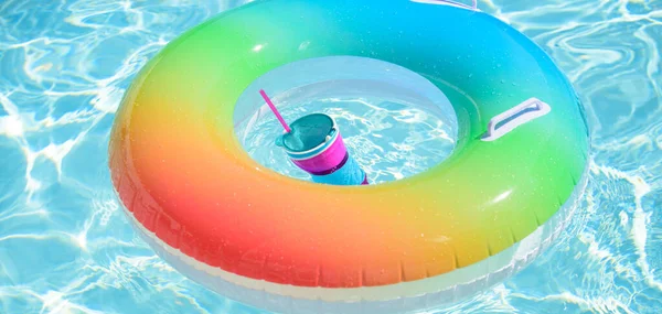 Swim ring. Aquapark advertising. Summer vacation. Pool resort. Safety on water.