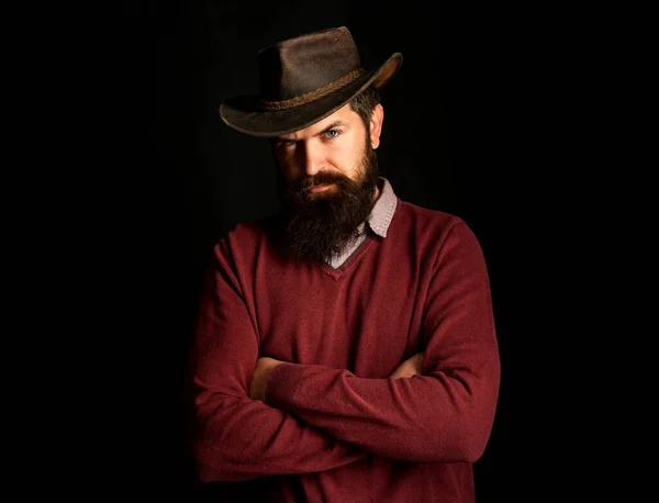 Retrato de vaquero occidental. Rodeo del salvaje oeste. Hombre de estilo vintage. Vaqueros americanos. — Foto de Stock
