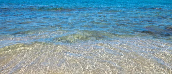 Fondo marino de verano. Textura de la superficie del agua. Patrón de ondulación de agua azul brillante. — Foto de Stock