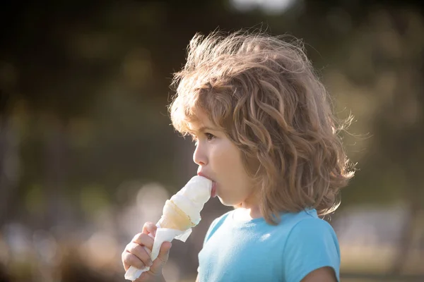 Niños comiendo helado retrato, lindo niño. —  Fotos de Stock