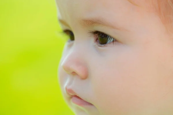 Portrait of little baby. Concept of kids macro cropped face close-up. Head shoot children portrait. — Stock Photo, Image