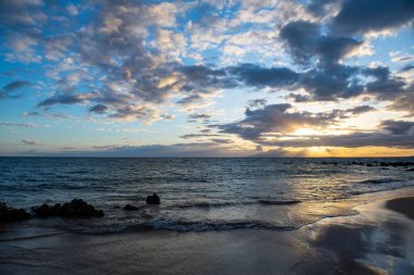 Yaz tatili, tropik bir sahil ve mavi denizin tatil geçmişi. Hawaii plajı.