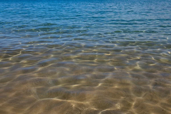 Fundo marinho de verão. Textura da superfície da água. Brilhando padrão de ondulação de água azul. — Fotografia de Stock