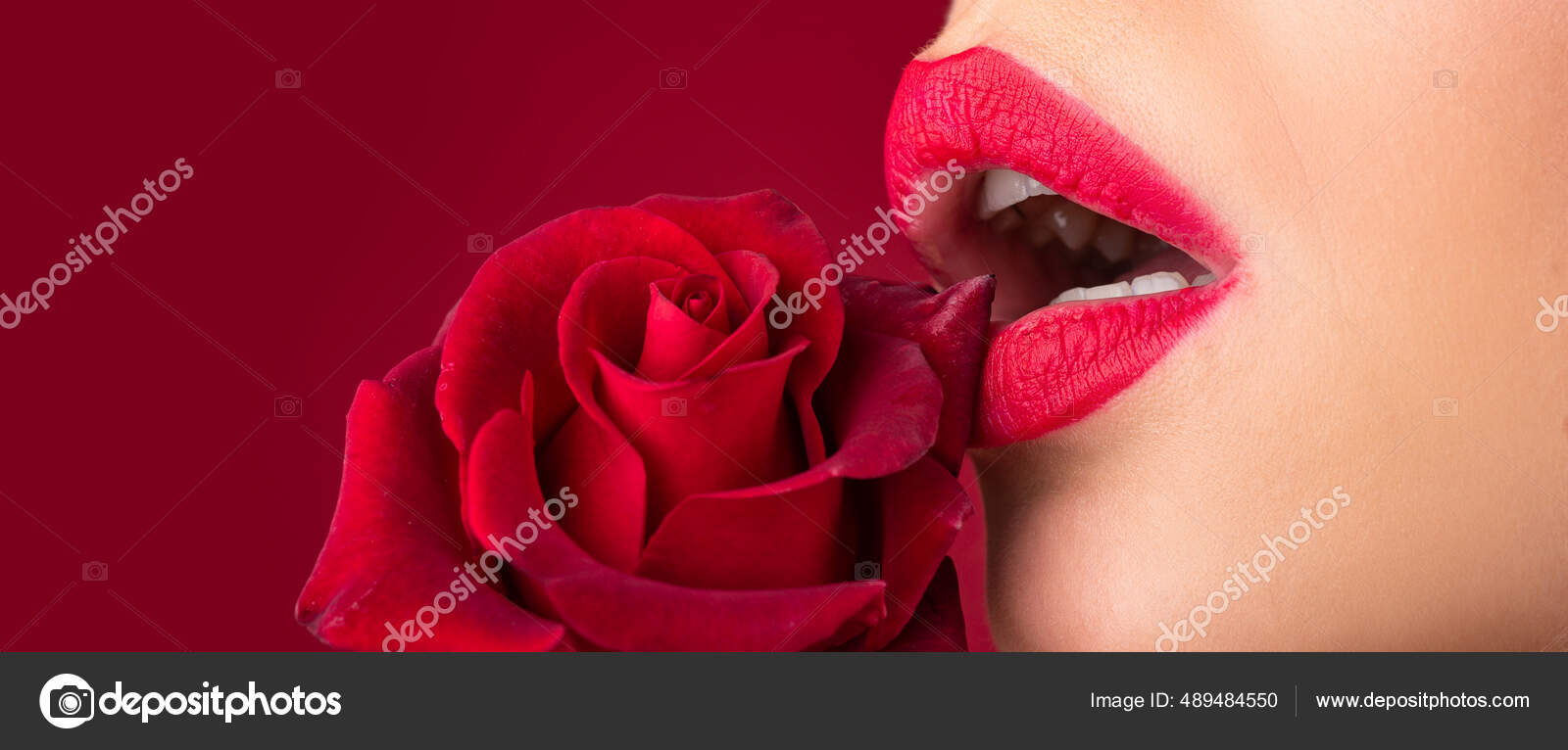 Girl blowjob with tongue, oral sex, symbol. Lips with lipstick closeup picture