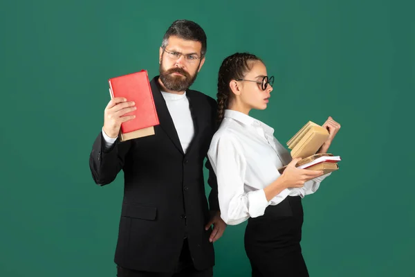 Portrait of teacher and young student teen girl, isolated. Student girl and teacher in school uniform. Education, high school and people concept. — Stock Photo, Image