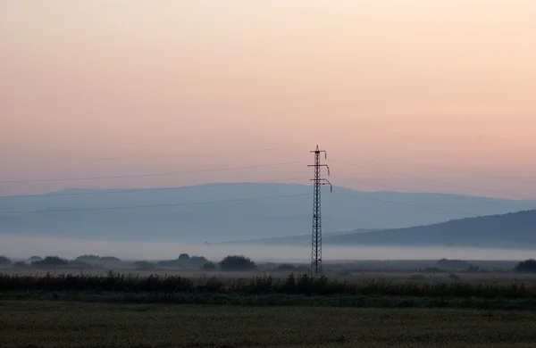 Alambres eléctricos sobre fondo de atardecer rosa — Foto de Stock