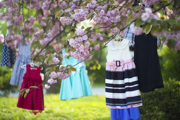 Vestidos de bebê na árvore — Fotografia de Stock