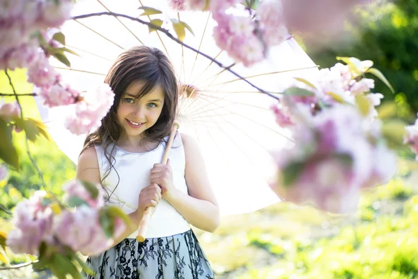 Мила дівчина з японською парасолькою — стокове фото