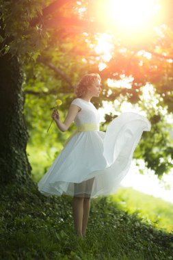 bir parkta ağaç yakın duran kadın