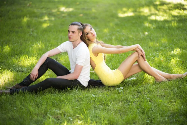 Attractive pair on green grass — Stok fotoğraf