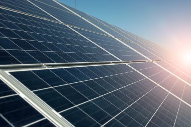 Solar panel with highlight and clear sky