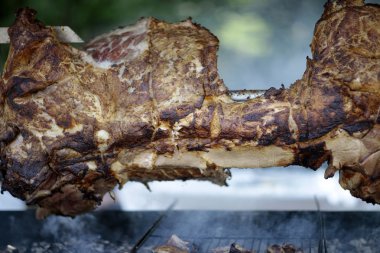Juicy meat roasted on fire