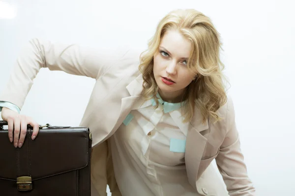Tired business woman with briefcase — Stock Photo, Image