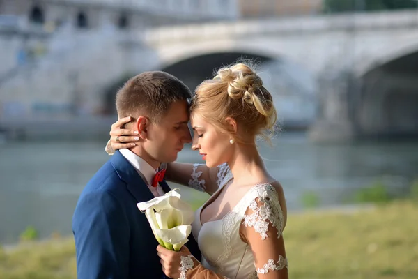 Tierna boda pareja al aire libre — Foto de Stock