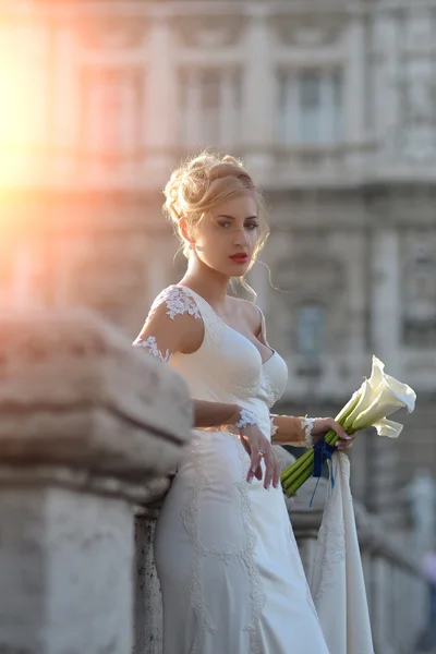 Bonita novia en el puente — Foto de Stock