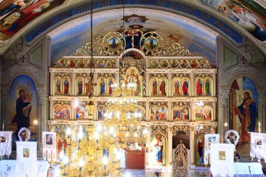 Iconostas in illuminated church