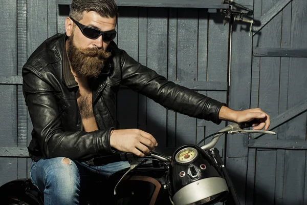 Unshaven male biker — Stok fotoğraf