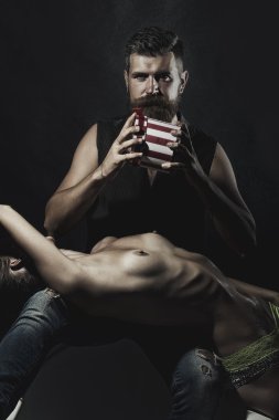 Smoking male and naked girl