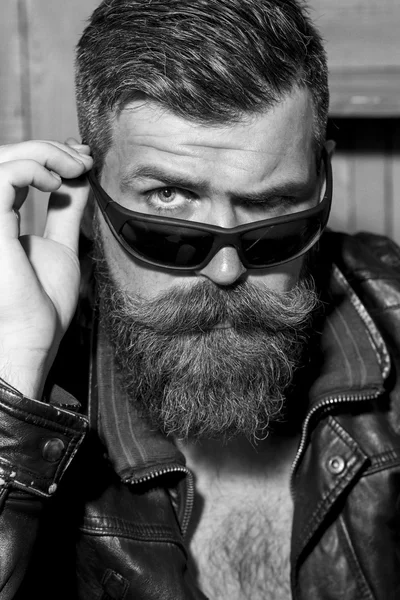 Portrait of brutal biker — Stok fotoğraf