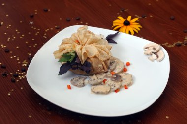 Pancake with field mushrooms