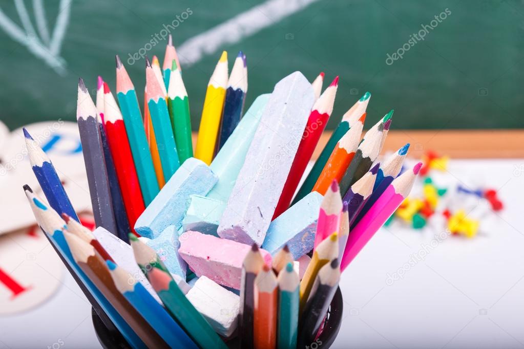 Colorful stationary at school class