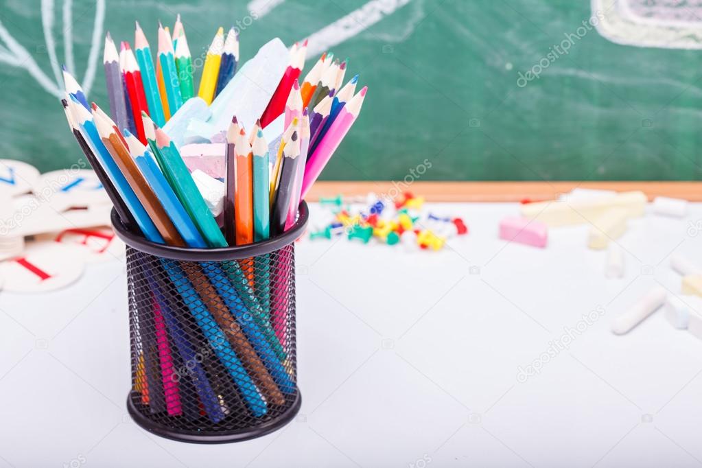 Colorful stationary at school class