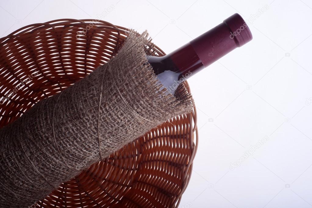 Wine bottle in burlap