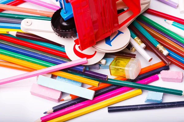 Colorful school stationary and car — Stock Photo, Image