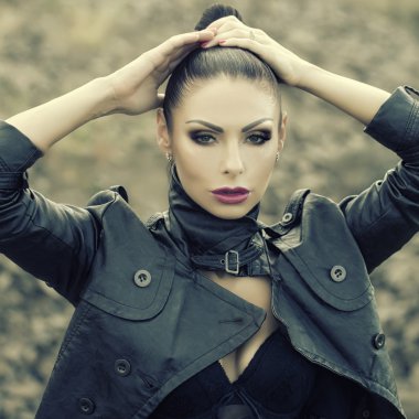 Lady in biker jacket